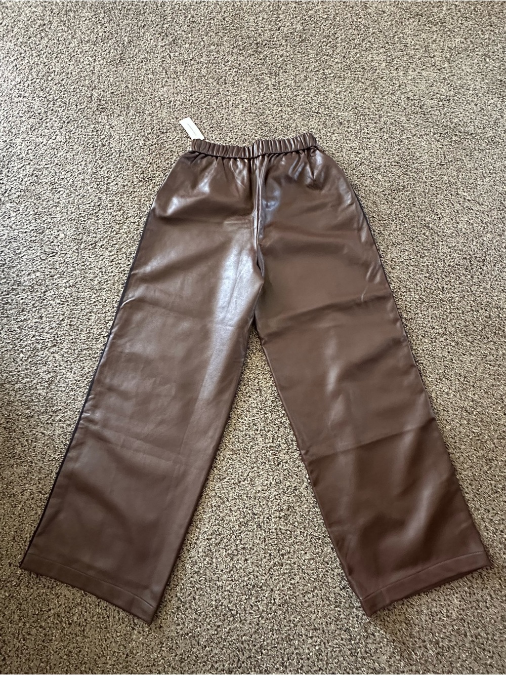 Maeve Brown Faux Leather Wide-Leg Pants with Black Side Stripe - Picture 4 of 10